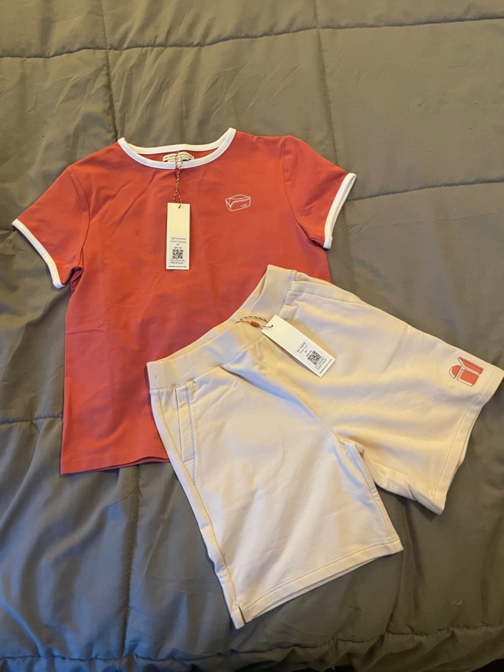 Kids Two-Piece Matching Set in Coral Red and Cream